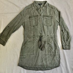 Express long sleeve button down green mini dress